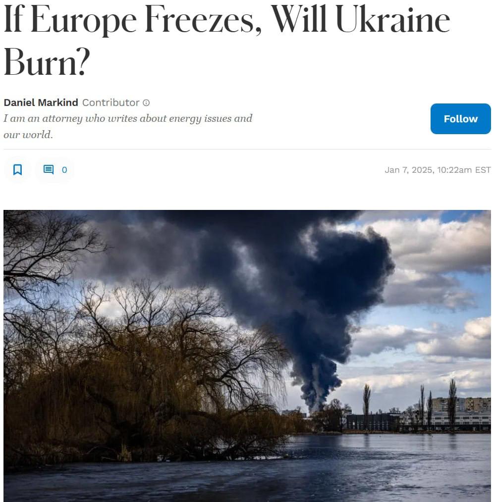 «Если Европа замёрзнет, придёт ли Украине конец?» -Forbes о росте цен на газ в Европе после того, как Киев прекратил транзит.   Базовые цены на топливо подскочили на 4%, а стоимость электроэнергии находится на самом высоком уровне с февраля 2023-го, подчёркивает издание.   Зеленского могут просто кинуть с военной помощью, потому что своя рубаха ближе к телу, как известно.  Поколение «ZOV»   Telegram