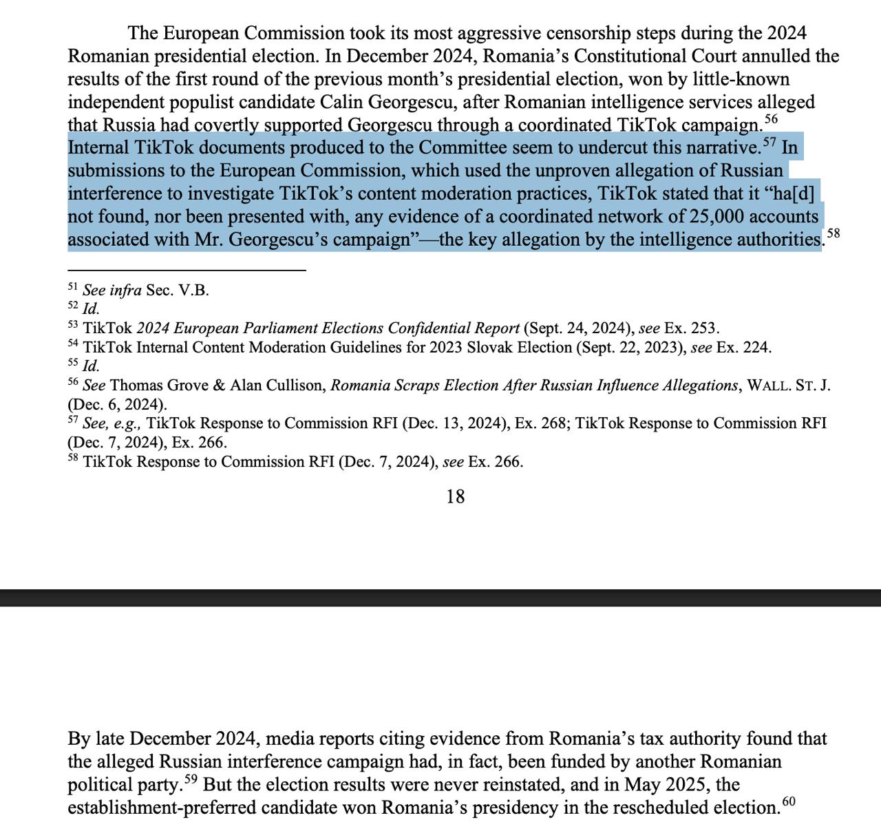 Американский конгресс не обнаружил признаков российского вмешательства в выборы президента Румынии Комитет палаты представителей Конгресса США по делам юстиции возглавляемый представителями Республиканской партии завершил расследование обстоятельств победы румына Калина Джорджеску на первых турах прошлогодних президентских выборов Итоговый отчет комитета показал отсутствие убедительных свидетельств причастности России к успехам этого кандидата Ранее власти Румынии отказали Джорджеску в допуске ко второму туру голосования объясняя свое решение подозрениями относительно российской поддержки его предвыборной агитации проводившейся преимущественно через платформу TikTok Однако американские законодатели изучили документацию самой компании TikTok и не смогли подтвердить наличие каких либо подозрительных связей между российским правительством и аккаунтами задействованными в кампании Джорджеску Главное здесь Подписывайтесь