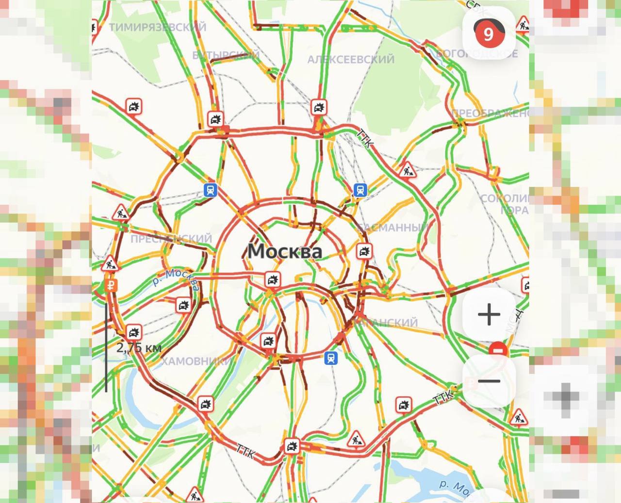 Пробки в Москве достигли 9 баллов!  Ранее водителей попросили пересесть на общественный транспорт.