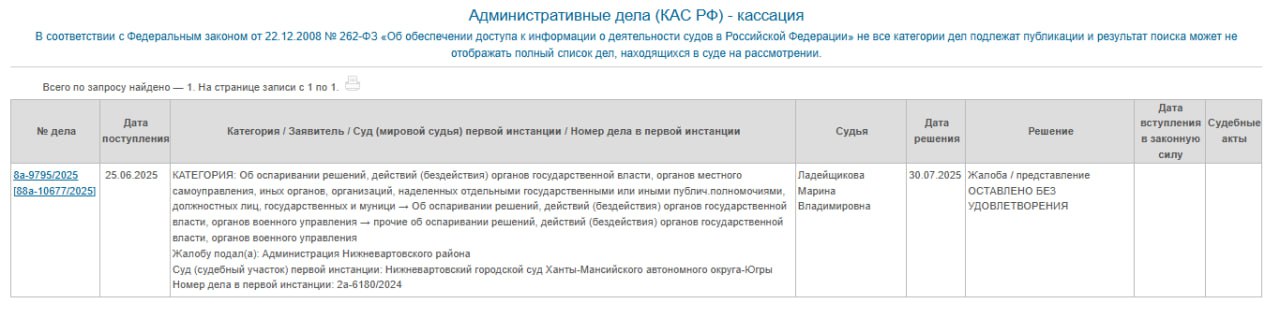 Мэр Нижневартовского района ХМАО Саломатин не смог отстоять законность выплат премий самому себе. Челябинский Седьмой кассационный суд отклонил его жалобу, и дело снова вернулось в Нижневартовск  там проходило рассмотрение в первой инстанции . Ранее прокуратура района потребовала от Саломатина вернуть 5 миллионов рублей, которые он выписал сам себе без согласования с думой. Процесс дважды вставал на паузу из-за попыток Саломатина и юристов мэрии обжаловать итоги прокурорской проверки, однако после решения кассационного суда его снова возобновят.  Главный политический канал Урала
