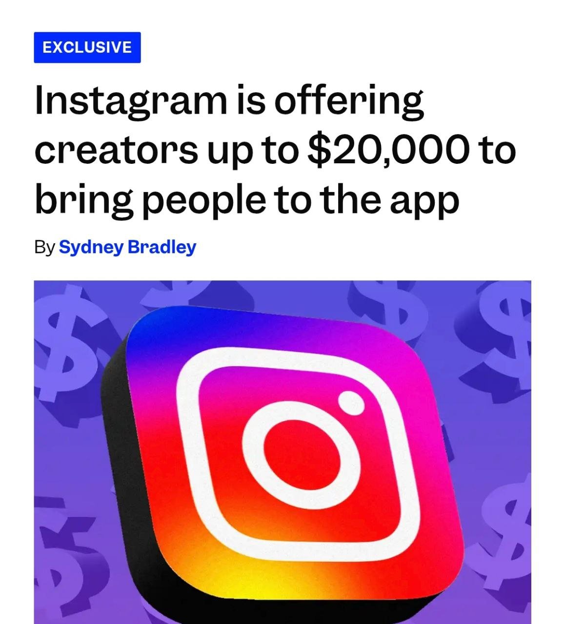 Instagram платит по $100 за каждого привлечённого юзера: Meta скоро запустит «Рефералы» — программа для креаторов по привлечению новых регистраций. Всему виной — безумная конкуренция с TikTok и YouTube. Теперь блогеры смогут получить до $20.000 1.6 млн рублей , если привлекут максимум юзеров. Фичу тестируют по приглашениям в США, но скоро появится во всём мире. Meta признана экстремистской и запрещена в РФ.