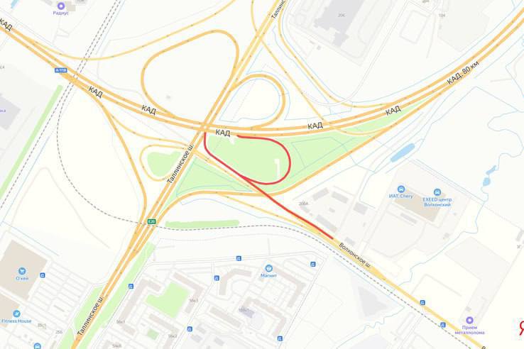 С 18 по 23 октября на КАДе перекроют съезд на Таллинское шоссе. Также ограничат движение по прилегающему участку Волхонского шоссе.