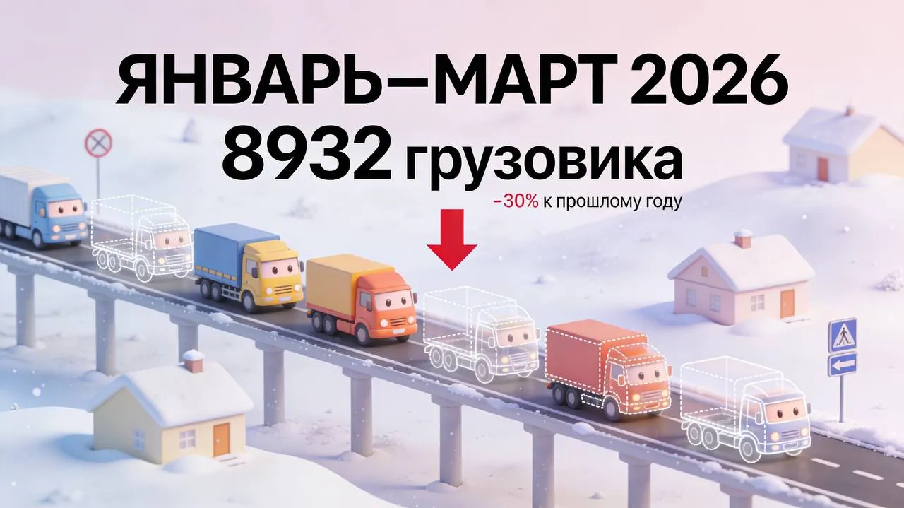 Автостат В первом квартале рынок HCV сократился на 30 Какова структура рынка В январе марте 2026 года на российский учет встало 8932 тяжелых грузовых автомобиля HCV свыше 16 т Это на 30 меньше чем за аналогичный период прошлого года КАМАЗ упрочил позиции заняв почти 35 рынка За три месяца реализовано 3 1 тысячи тяжелых КАМАЗов что на 10 меньше прошлогоднего показателя первого квартала В топ 5 рынка HCV также вошли Sitrak 799 шт 71 FAW 773 шт 33 МАЗ 686 шт 22 Урал 662 шт 2 На долю седельных тягачей в первом квартале пришлось 34 2 рынка На учет встало 3056 единиц что на 34 6 меньше чем за три первых месяца прошлого года Объем продаж самосвалов составил ровно 1 5 тысячи единиц что на 26 меньше прошлогоднего показателя Рыночная доля самосвалов составила 16 8 Доля бортовых версий составила 9 2 а фургонов 6 9 рынка Остальной объем рынка 32 9 пришелся на различную спецтехнику В её структуре наибольший объем занимает коммунальная техника 11 980 единиц Почти две трети рынка HCV 64 7 пришлось на технику российского производства Подписывайтесь в МАХ