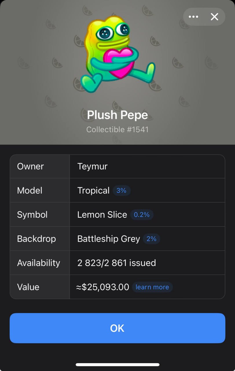 Из за бага в Telegram маркете один пользователь случайно продал Plush Pepe всего за 1500 22 Дуров залетел в Portals и вернул ему подарок выкупив Plush Pepe за 4950 TON 15 150 Durov s Cap за 1260 TON 3855 как моральную компенсацию Хороший пиар ход но остальные пострадавшие от бага пока так и остались без компенсации TON News Whale