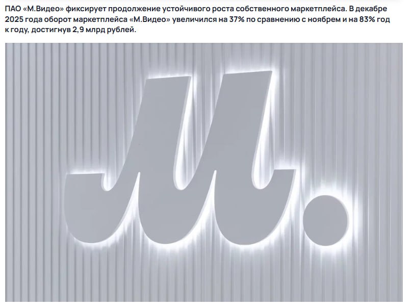 Оборот маркетплейса М Видео в декабре вырос на 83 до 2 9 млрд руб MVID jkinvest news jkinvest
