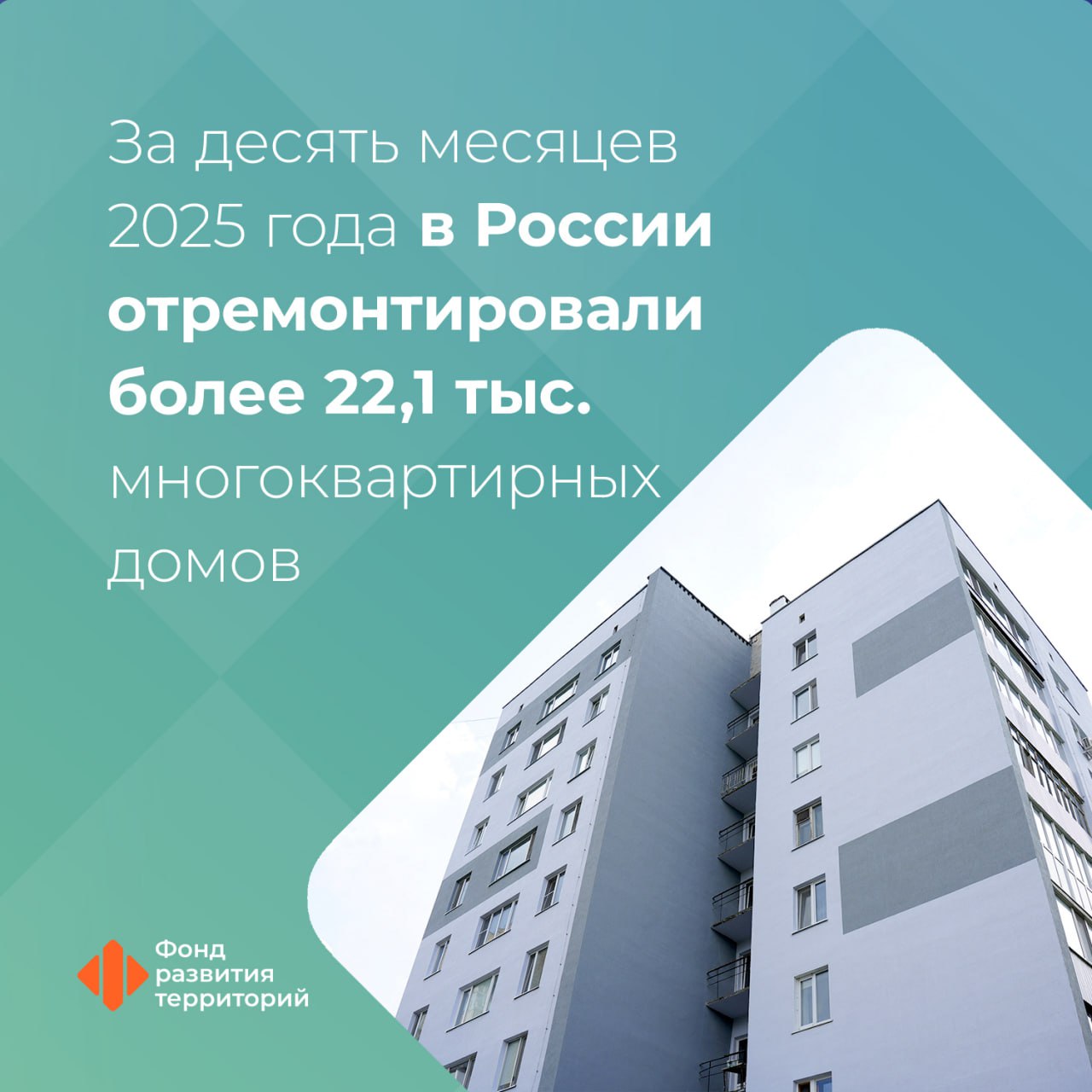 В отремонтированных с начала года домах живет почти 3 6 млн человек Программа капремонта ключевой инструмент для продления срока эксплуатации жилья Гендиректор ФРТ Василий Купызин С начала года проведен ремонт более 22 1 тыс многоквартирных домов площадью 94 6 млн кв метров В этих домах проживают почти 3 6 млн человек Наибольшее количество домов отремонтировали в Центральном федеральном округе 7 2 тыс Приволжском федеральном округе 3 7 тыс Северо Западном и Сибирском федеральных округах 2 7 тыс Наилучшее исполнение плана отмечается в Курской области 95 работ проведены Кабардино Балкарии 90 Вологодской области 89 Хабаровском крае 87 Республике Мордовия 85 С начала года в многоквартирных домах выполнили 44 7 тыс работ и услуг ФРТ осуществляет мониторинг реализации региональных программ капремонта общего имущества в многоквартирных домах капремонт Подписаться на ФРТ в MAX Следить за новостями ФРТ в Telegram
