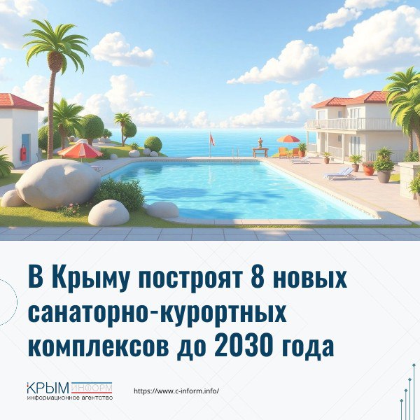 В Крыму построят восемь новых санаторно курортных комплексов на более чем 2 5 тысяч номеров до 2030 года министр курортов РК Сергей Ганзий Глава ведомства также сообщил что менее чем за 12 лет в регионе было построено 88 новых отельных комплексов более чем на 4 тысячи номеров На сегодня в республике работает 1 112 крупных средств размещения а также более 1 100 гостевых домов Ранее министр курортов сообщил что спрос на Крым уверенно увеличивается Рост бронирований отдыха на летний сезон уже составляет 10 40 По итогам 2025 года регион посетили 6 9 млн туристов Согласно опросам 57 отдыхающих выбрали оздоровление главной целью приезда на полуостров crimeainform Наш канал в MAX