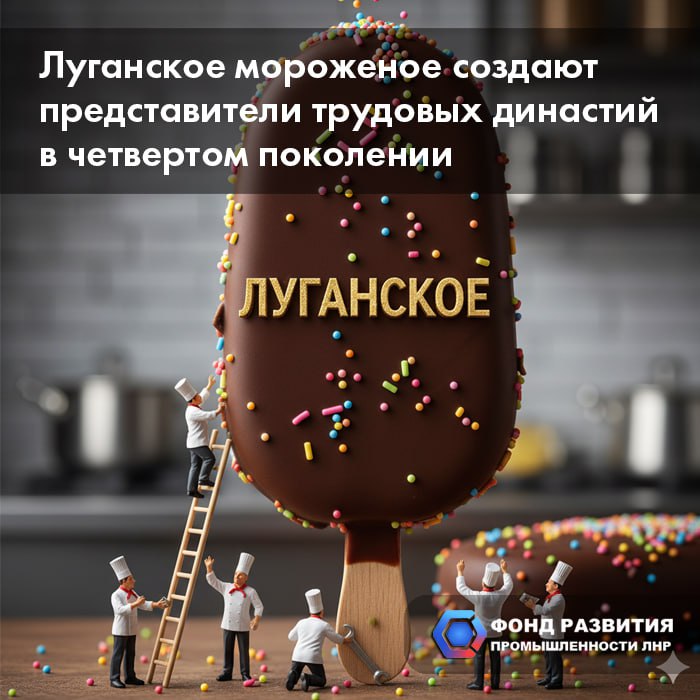 Луганское мороженое создают представители трудовых династий в четвертом поколении   Сегодня на луганском заводе выпускающем мороженое работают представители трудовых династий в четвертом поколении Об этом сообщает Роспатент В ведомстве отмечают что история Луганского мороженого началась в 1929 году когда Единым рабочим многолавочным кооперативом в Луганске был организован небольшой цех с механизированным производством мороженого Уже через 2 года в составе Главхладопрома предприятие начинает серийный выпуск популярных у луганчан видов мороженого эскимо фруктовое сливочное молочное с шоколадом и орехами В конце 50 х годов в Луганске выпускалось более 3 х тонн мороженого в смену В 1962 году была проведена реконструкция предприятия построен новый большой корпус оборудованный автоматическими поточными линиями В 1972 году была запущена автоматизированная линия по выпуску брикетированных пачек С 2024 года при поддержке Фонда развития промышленности ЛНР завод проводит модернизацию своих производственных мощностей а благодаря вступлению в свободную экономическую зону реализует инвестпроект который позволит нарастить объемы выпуска продукции почти на 30