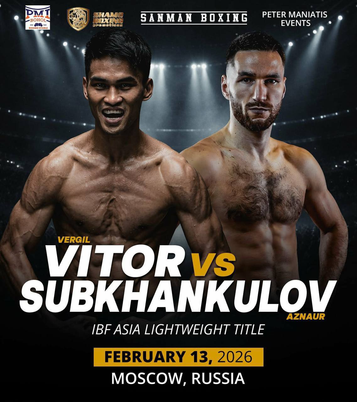 Тем временем Артур Субханкулов продолжает готовиться в вечеру бокса 13 февраля в Москве состоится вечер бокса Там Субханкулов проведет бой за пояс IBF Asia в легком весе против филиппинца Верджила Витора Мой следующий бой пройдет 13 февраля в Москве за титул IBF Asia против Верджила Виктора Подготовка идет полным ходом я хорошо настроен и мотивирован Намерен отлично начать год со зрелищной победы забрав еще один титул и укрепившись в рейтингах Обещаю устроить красивый бой рассказал башкирский боксёр корреспондентам Матч Тв желаем победы нашему спортсмену Подпишись на первый спортивный