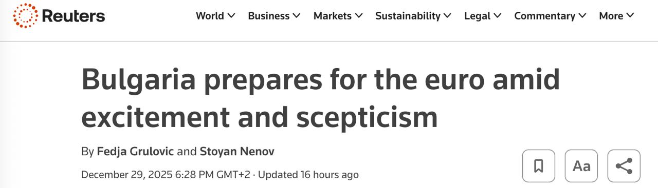 Болгария с 1 января переходит на евро Таким образом она станет 21 й страной еврозоны выполнив в этом году официальные критерии вступления сообщает Reuters А число европейцев использующих евро превысит 350 миллионов человек До нее Хорватия присоединилась к еврозоне в январе 2023 года Некоторые опасаются что это приведет к росту цен или с подозрением относятся к внутреннему политическому истеблишменту переживающему кризис в результате которого правительство ушло в отставку в этом месяце на фоне массовых протестов против предлагаемого повышения налогов В стране имеющей исторические культурные и политические связи с Россией многие с осторожностью относятся к дальнейшей лояльности Европе пишет Reuters Сайт Страна X Twitter Прислать новость фото видео Реклама на канале Помощь