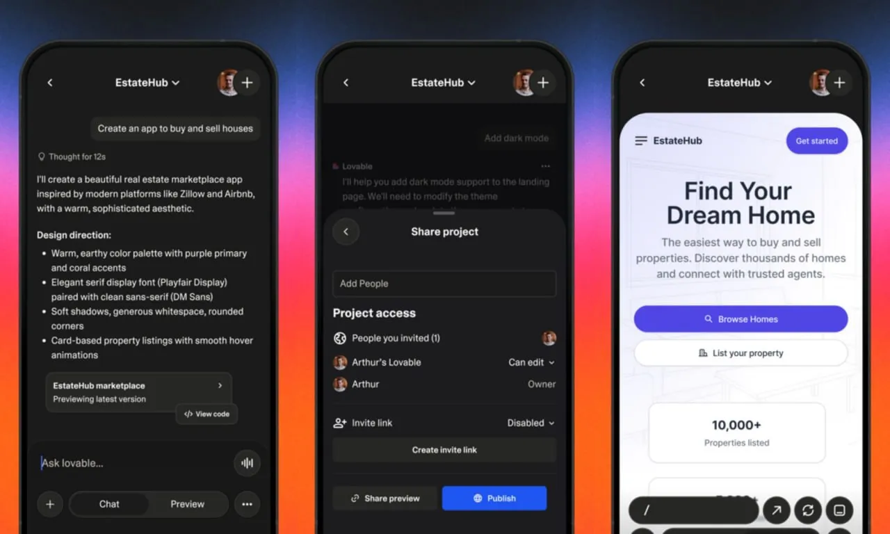 Платформа для вайб кодинга Lovable выпустила мобильное приложение Популярная ИИ платформа для генерации сайтов и веб приложений Lovable вышла на iOS и Android Для создания рабочих проектов достаточно отправить текстовый промпт или голосовое сообщение ИИ агент берет на себя всю техническую разработку в фоновом режиме Пользователю не нужно следить за экраном приложение само пришлет уведомление о готовности сборки  Готовые проекты синхронизируются с десктопной версией поэтому начатый в телефоне сайт легко доделать на компьютере с доступом к исходному коду settersmedia news