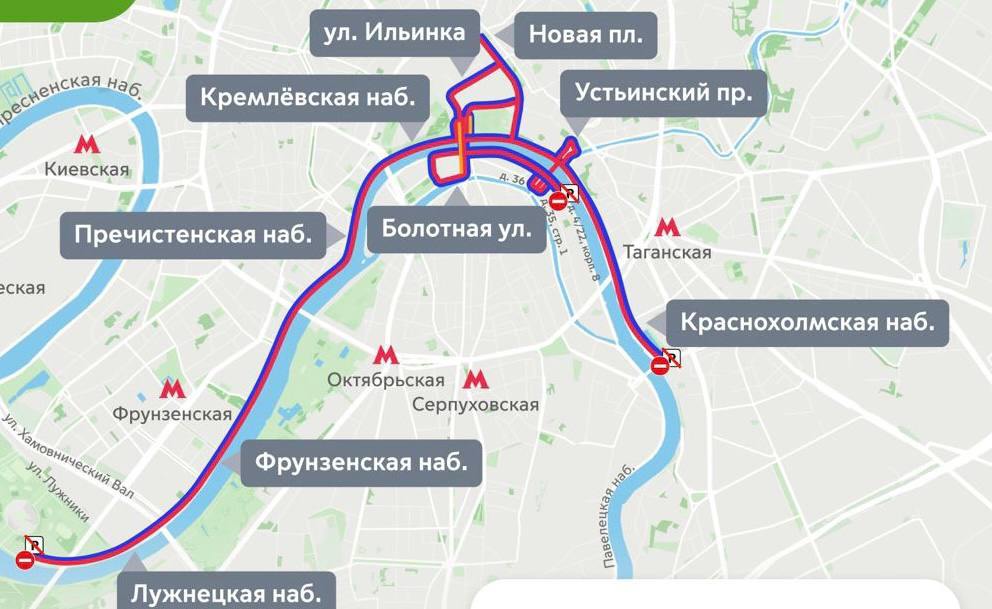 31 мая центр в Москве перекроют из-за марафона  В субботу из-за забега временно закроют движение на нескольких набережных и улицах, которые указаны на карте.   Основные ограничения будут до часу дня, некоторые до 6 вечера.