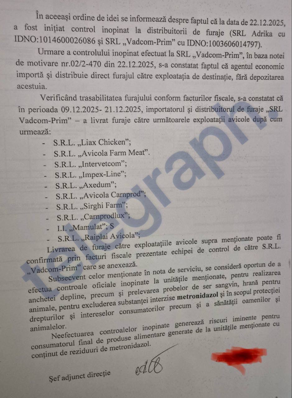 ANSA 12 дней скрывало данные о заражённых яйцах ℹ  Скандал вокруг заражённых яиц с метронидазолом в Молдове продолжает набирать обороты В редакцию Telegraph Moldova поступила жалоба с обвинениями в адрес Национального агентства по безопасности пищевых продуктов ANSA по утверждению автора ведомство знало о наличии запрещённого вещества ещё с 22 декабря 2025 года но публично объявило об отзыве яиц только 2 января 2026 го Это означает что почти 12 дней население могло употреблять заражённую продукцию не получив никакого предупреждения В обращении также говорится что заражённый корм закупили не две а десять птицефабрик однако ANSA обнародовала данные лишь о SRL Intervetcom и SRL Raiplai Avicola умолчав об остальных восьми Автор обвиняет агентство в непрозрачности и возможной защите отдельных производителей Подпишись на primulinmd