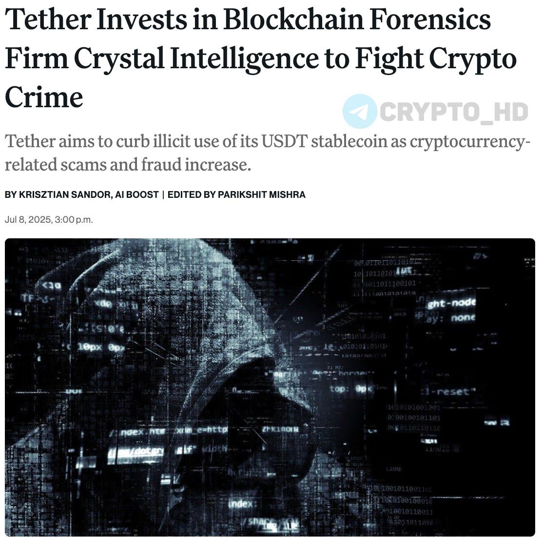  #USDT В Tether намерены усилить борьбу с криптопреступностью – coindesk Эмитент USDT инвестировал в аналитическую блокчейн-компанию Crystal Intelligence. Цель: предотвратить масштабное использование USDT в преступном мире. Tether получит доступ к аналитическим данным для работы с регуляторами, инструментам мониторинга рисков в реальном времени и системам обнаружения мошенничества. Компании уже совместно создали Scam Alert – публичную базу данных с кошельками мошенников. Только в 2024 году ФБР зафиксировало потери от криптомошенничества на 9,300,000,000$ – на 66% больше, чем в 2023 году. Tether активно сотрудничает с правоохранительными органами – оказана помощь в 55 юрисдикциях, заморожено USDT на 2,700,000,000$. Недавно Coinbase и Tether помогли Секретной службе США конфисковать USDT на сумму 225,000,000$. Crypto Headlines