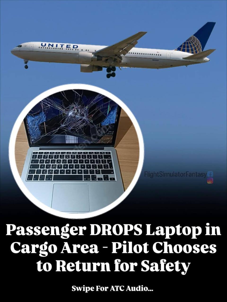 Таких самолетных историй у нас еще не было Рейс United Airlines из Вашингтона в Рим вернулся в США после того как у пассажира спустя час после вылета включенный ноутбук провалился из салона в грузовой отсек Оказывается за панелью обшивки салона было небольшое отверстие ведущее в грузовой отсек и вот в эту дыру он и попал Ну а так как у включенного ноутбука аккумулятор может перегреться и привести к пожару то экипаж решил вернуться в аэропорт В итоге ноутбук нашли а самолет вылетел в Рим с трехчасовой задержкой