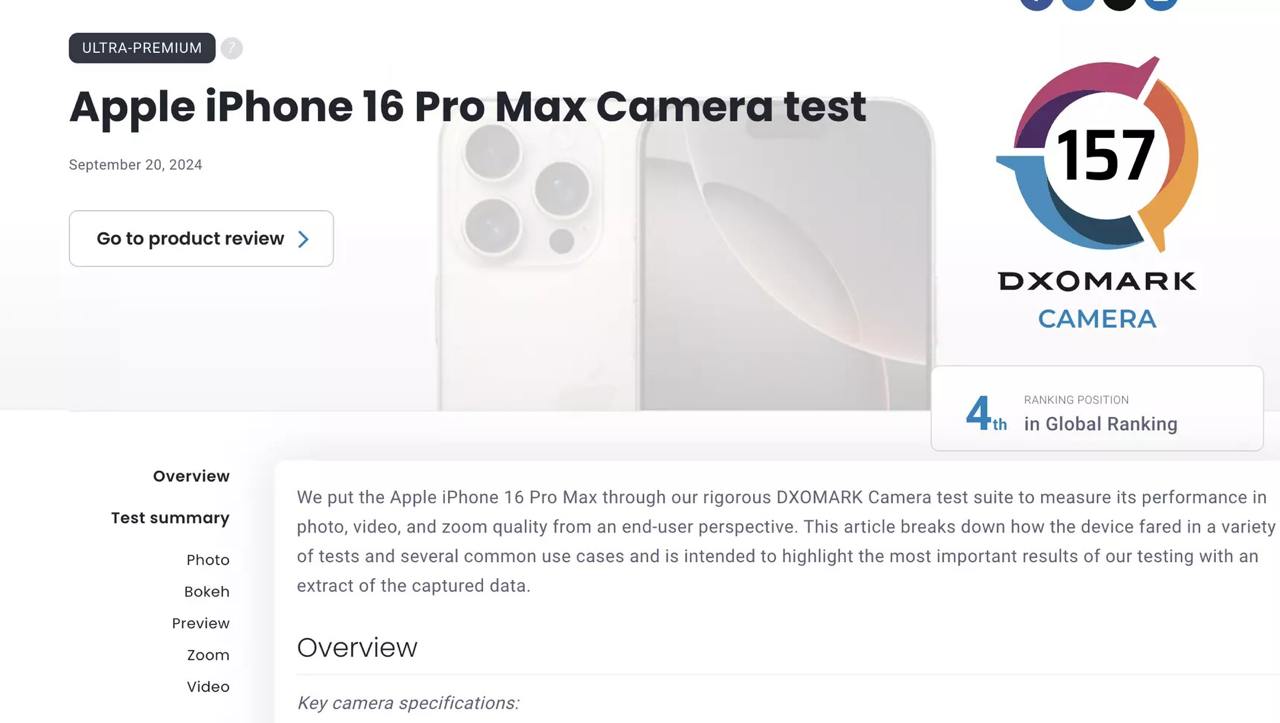 iPhone 16 Pro Max не смог возглавить рейтинг камер DXOMark.  Хотя многие уже сомневаются в объективности тестов DXOMark, iPhone 16 Pro Max набрал 157 баллов и оказался в числе лучших смартфонов с камерами. Несмотря на не самые значительные изменения в «железе», эксперты отмечают заметное улучшение качества видео.  Ключевые особенности:  - Запись в 4K со скоростью 60 и 120 кадров в секунду; - Режимы для профессиональной съемки.  Тем не менее, iPhone 16 Pro Max всё ещё уступает конкурентам по возможностям зума, уступая таким устройствам, как Samsung S24 Ultra. Эксперты отмечают, что при использовании телевика иногда возникают «несоответствия» в текстурах и деталях.  Тем не менее, iPhone 16 Pro Max остаётся одним из лучших смартфонов для любителей мобильной фотографии и видеосъемки!     #apple #appleinside #iphone16pro