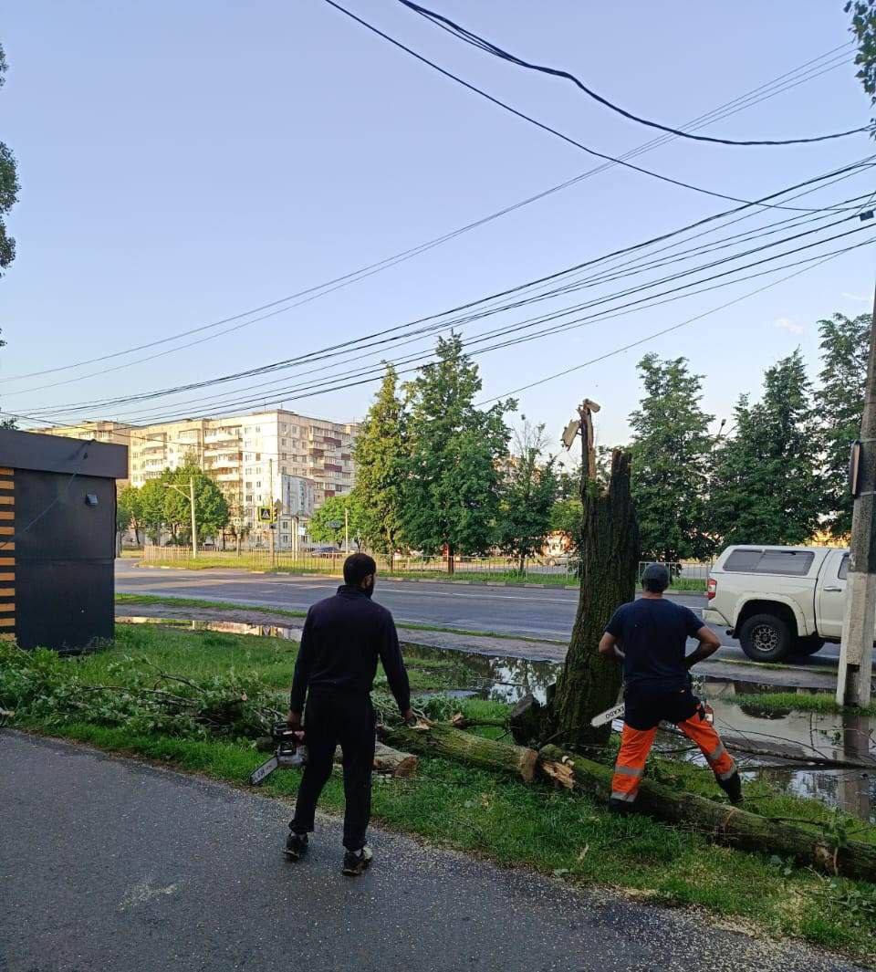 В Железногорске, тем временем, продолжают убирать город от упавших во время урагана деревьев. Фото со страницы мэра города Александра Михайлова