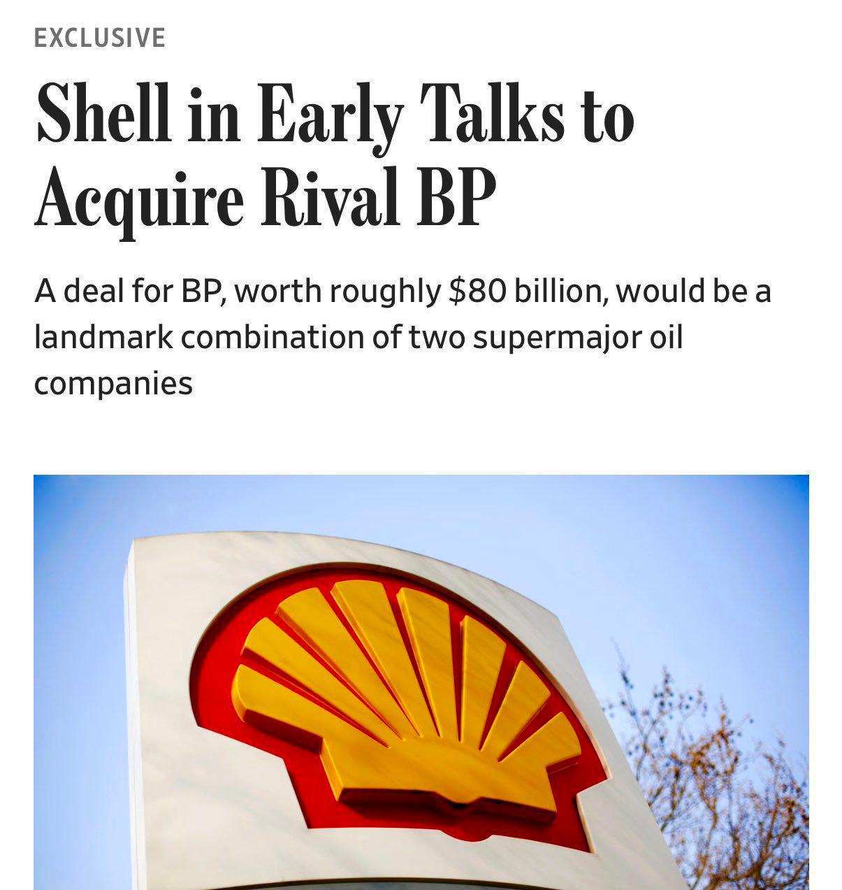 Shell ведет переговоры о покупке прямого конкурента British Petroleum за $80 миллиардов, что будет крупнейшей нефтяной сделкой в истории, - WSJ.