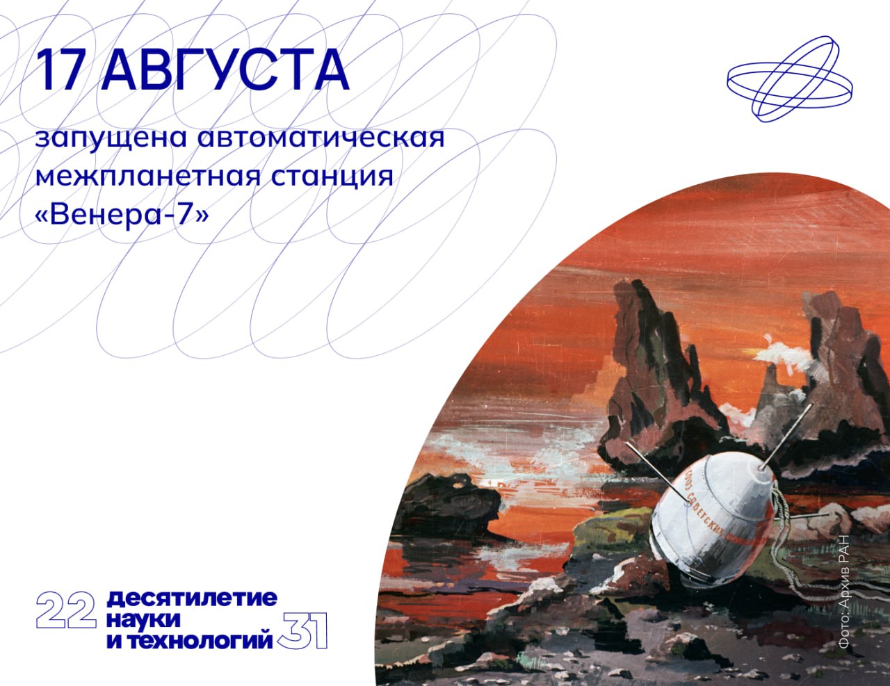 Мягкая посадка Спускаемый аппарат станции «Венера-7» совершил первую в истории космонавтики мягкую посадку на поверхность Венеры и первым провёл успешную передачу данных на Землю. Также это первый полностью рабочий космический аппарат, успешно севший на ночной стороне другой планеты Солнечной системы. Научная информация с бортовых приборов АМС «Венера-7» передавалась в Центр управления полётом на протяжении 53 минут, причём больше 20 минут – непосредственно с поверхности планеты. Благодаря этому сеансу связи планетологам удалось выяснить, что давление в районе посадки составляет 90 атмосфер, а температура поднимается до 475° C. Это коренным образом изменило научные представления об этой планете. Фото: Архив РАН Наука.рф #Ниднябезнауки #Десятилетиенауки