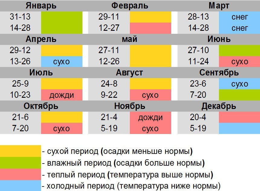 2025 год может оказаться теплее, чем в среднем за последние 30 лет.  ⏺Холодный и снежный март станет четвертым зимним месяцем.  ⏺Меньше обычного дождей прольется в мае, августе и октябре.  ⏺Холоднее нормы будет во второй половине апреля, в конце лета – начале осени и в декабре.