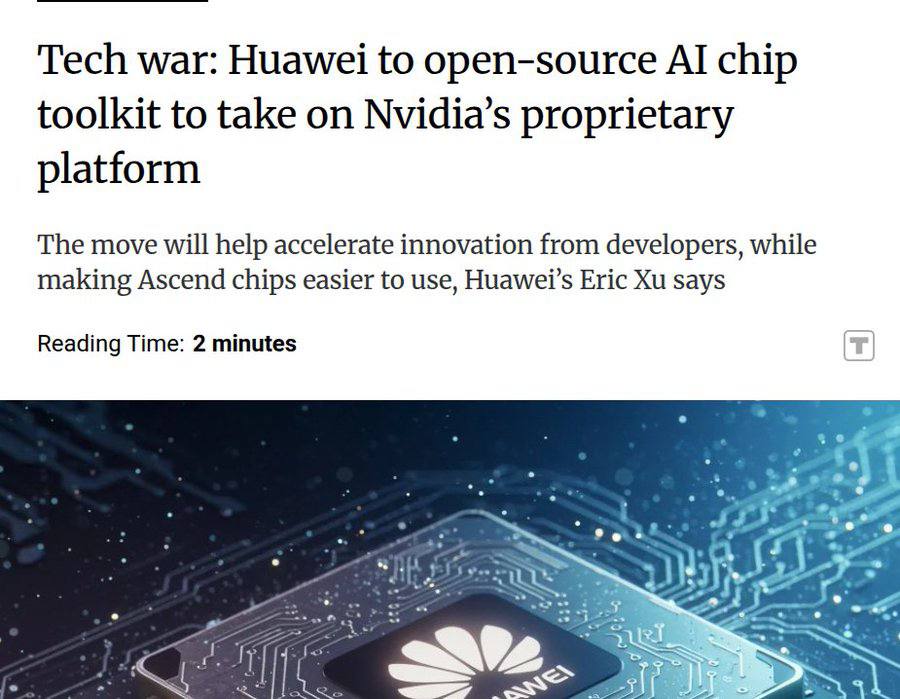 Huawei открывает исходный код своего инструментария CANN, который обеспечивает работу с чипами Ascend для ИИ. Это позволит разработчикам использовать аналог CUDA без NVIDIA. CANN, разработанный в 2018 году, управляет математическими ядрами, перемещением данных и планированием операций между фреймворками и чипами. Раньше только инженеры Huawei могли изменять этот код, но теперь сторонние разработчики смогут исправлять ошибки, добавлять операторы и упрощать перенос проектов с CUDA на Ascend. Спрос на чипы NVIDIA H20 в Китае превышает предложение, а из-за санкций их пропускная способность искусственно ограничена. Это делает скорость обучения ИИ-моделей зависимой от политики, а не от технических возможностей. В условиях ограничений CUDA китайские лаборатории ищут альтернативы. Открытие CANN и создание альянса Model-Chips Ecosystem Innovation Alliance с участием StepFun, Biren, Cambricon и других призваны обеспечить поддержку основных ИИ-фреймворков на местных чипах. Успех не гарантирован: разработчики по-прежнему доверяют проверенным библиотекам вроде CUDA. Однако открытие CANN — это шаг к привлечению сообщества для улучшения платформы и завоевания доверия. scmp.com/tech/tech-war/article/3320852/tech-war-huawei-open-source-ai-chip-toolkit-take-nvidias-proprietary-platform