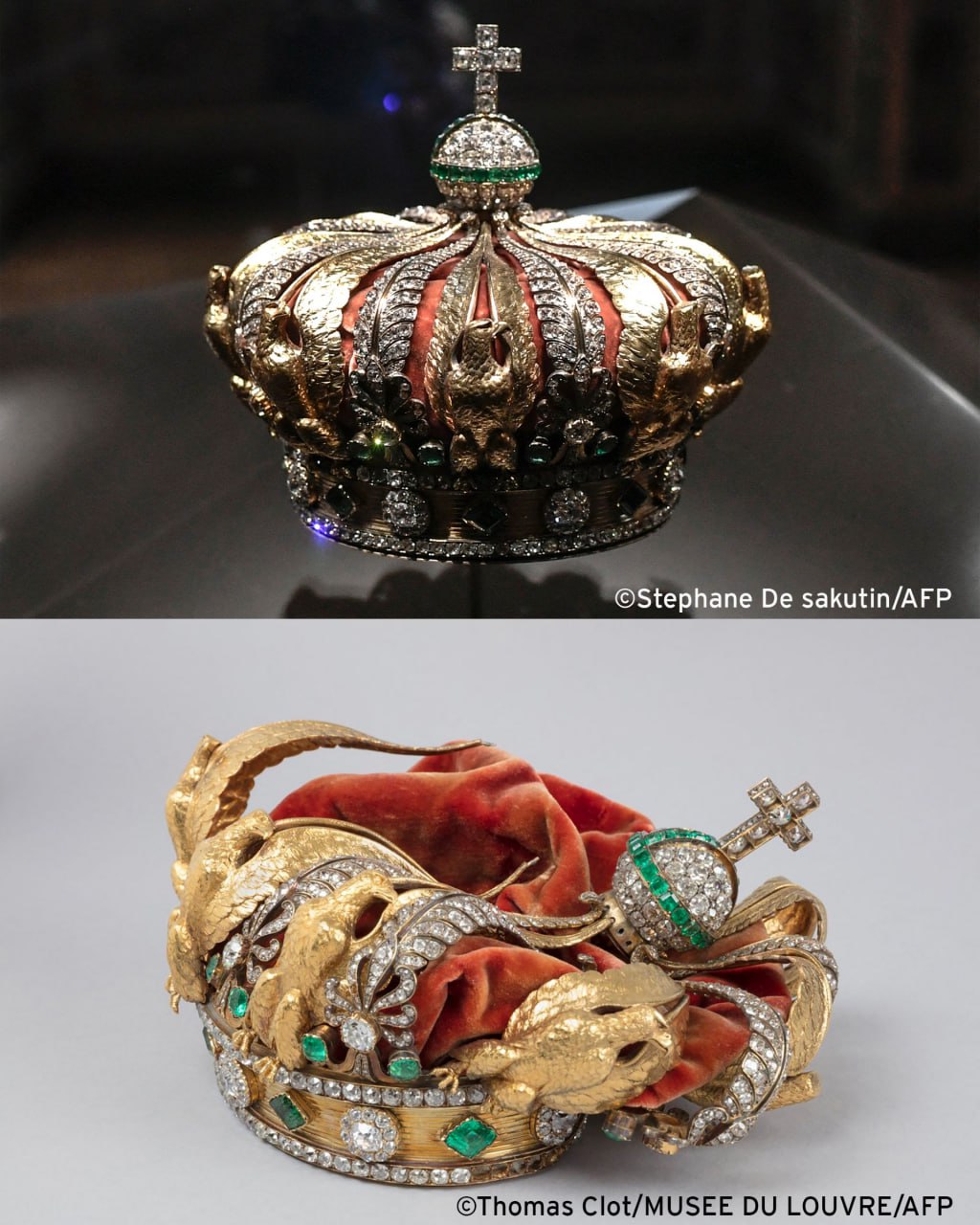 Лувр впервые показал корону императрицы Евгении после кражи Во время ограбления 19 октября воры в спешке бросили корону на улице Теперь музейщики впервые показали поврежденный артефакт Венец жены Наполеона III сильно погнулся недосчитался одного золотого орла из восьми а также десяти бриллиантов из 1354 Все 56 изумрудов остались на месте Теперь Лувр собирается восстановить корону для чего объявит конкурс среди реставраторов В консультативный комитет войдут представители ювелирных домов Cartier Mellerio Chaumet Boucheron Van Cleef Arpels dwglavnoe