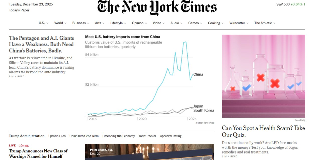 Дональд Трамп назвал The New York Times угрозой национальной безопасности Президент Соединённых Штатов обвинил газету в распространении ложной информации Терпящая неудачи The New York Times намеренно искажает сведения Это настоящий враг народа написал американский лидер в принадлежащей ему соцсети Truth Social Глава Белого дома обвинил издание в радикально левом безумии Он подчеркнул что нужно положить конец искажающим правду статьям газеты Подписаться на Говорит Москва Telegram VK MAX