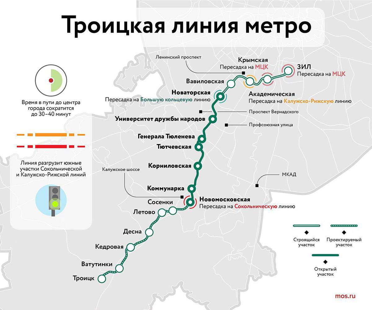 Московское метро дойдет до Троицка до 2030 года. К тому времени будут запущены 17 станций Троицкой линии.