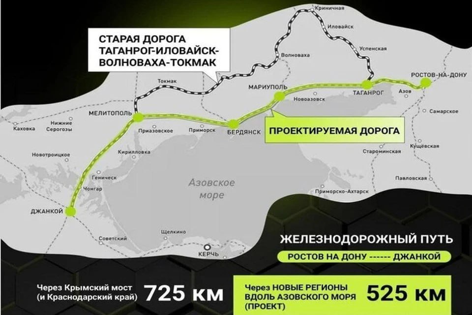 После окончания СВО между Крымом и Херсонской областью пустят поезда    Железная дорога из Херсонской области в Крым готова к возобновлению движения поездов. По словам губернатора Владимира Сальдо, это произойдет после окончания СВО.  - В условиях проведения СВО на нашей территории из-за соображений безопасности пассажирские поезда пока что не пропускаются, но железная дорога функционирует, - рассказал губернатор Херсонской области Владимир Сальдо РИА Новости о состоянии путей в Крым.  Создавать магистраль из Ростова-на-Дону в Крым через Запорожскую и Херсонскую области вдоль Азовского моря начали осенью 2023 года. Новый маршрут пройдет через Ростов-на-Дону, Таганрог, Мариуполь, Бердянск, Мелитополь, Джанкой и Чонгар.