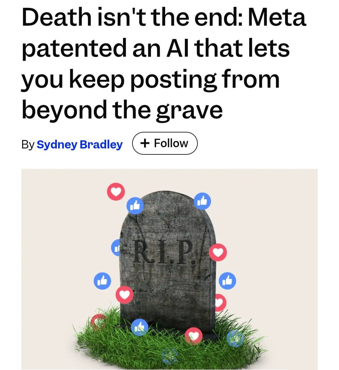 Мертвый интернет Начало Meta запатентовала ИИ который позволит поддерживать цифровую активность даже после смерти пользователя Система будет обучаться на основе комментариев лайков сохраненного контента и поведенческих данных Это позволит автоматически публиковать посты ставить реакции и даже отвечать на сообщения всё от имени юзера Резкое исчезновение человека из социальных сетей может стать стрессом для близких Алгоритм будет поддерживать ощущение присутствия чтобы смягчить этот эффект считают в компании Идеи Альтмана все безумнее Компания признана экстремистской и запрещена на территории РФ