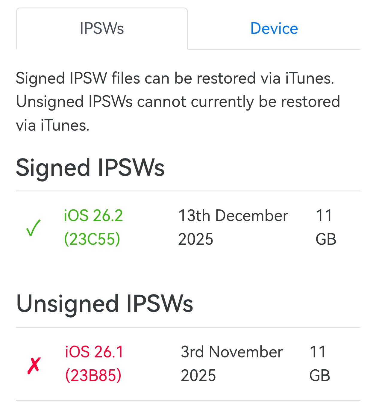 Apple перестала подписывать iOS 26 1 На нее больше нельзя откатиться Теперь единственная актуальная сборка iOS 26 2