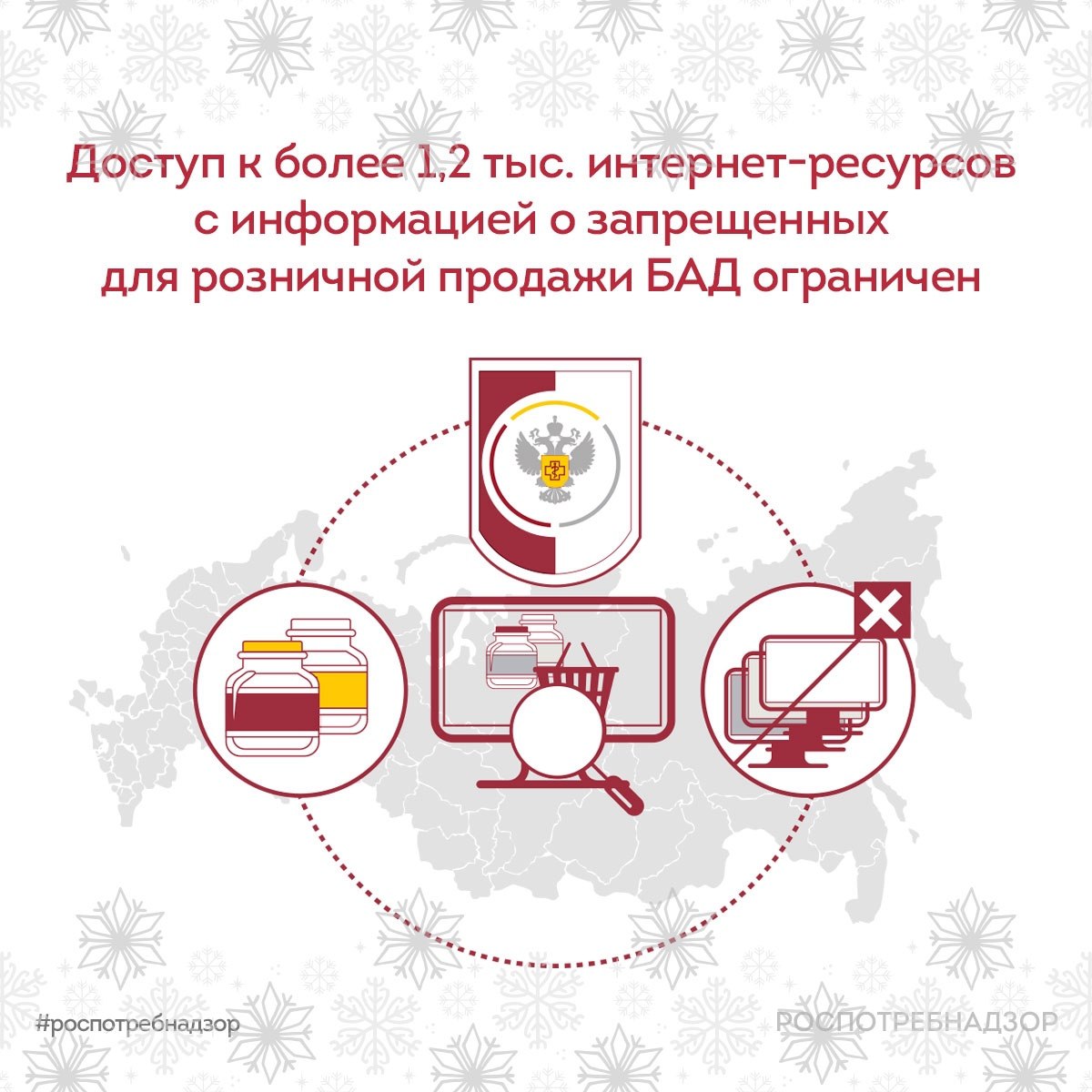 Роспотребнадзор VK По результатам решений подготовленных Роспотребнадзором ограничен доступ более чем к 1 2 тыс интернет ресурсов распространявших информацию о розничной продаже биологически активных добавок БАД реализация которых запрещена в России Специалисты Роспотребнадзора в ежедневном режиме продолжают анализировать объявления карточки товаров и страницы интернет магазинов на предмет сведений о продаже запрещенных БАД Выявленные материалы направляются в Роскомнадзор для принятия мер по ограничению доступа в интересах охраны здоровья населения и соблюдения действующего законодательства Напоминаем основанием для таких решений является приказ Роспотребнадзора от 1 ноября 2025 года 768 В нем перечислены сведения в интернет публикациях которые могут служить основанием для принятия решений о внесении доменных имен указателей страниц и сетевых адресов в единый реестр интернет ресурсов содержащих информацию распространение которой в РФ запрещено В числе таких сведений предложения о розничной продаже БАД розничная торговля которыми запрещена в соответствии с законодательством о качестве и безопасности пищевых продуктов Роспотребнадзор информирует что покупать БАД необходимо только у официальных поставщиков и в аптеках нужно проверять наличие регистрационных документов а при сомнениях в качестве или происхождении товара обращаться в территориальные органы ведомства или на горячую линию Единого консультационного центра по телефону 8 800 555 49 43 звонок бесплатный