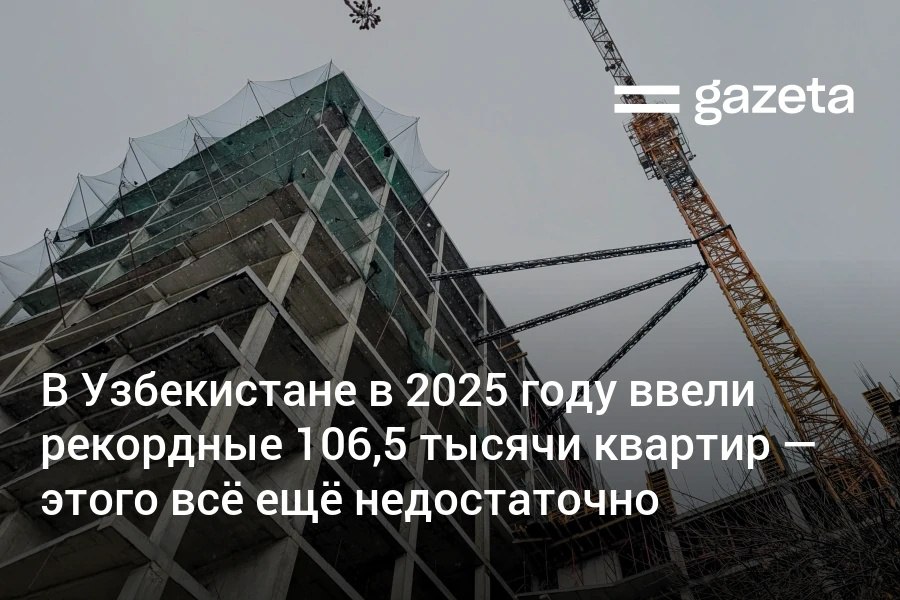 В Узбекистане ввели 106 5 тысячи новых квартир в 2025 году Это рекордный показатель за всё время но ниже плана который составлял 135 тысяч квартир Однако текущие темпы строительства не покрывают естественный рост населения в год появляется 200 тысяч семей Для достижения цели 23 кв м жилья на человека к 2040 году стране придётся увеличить ввод жилья в 2 6 раза Отдельное внимание на совещании у президента уделено реновации жилищного фонда В 2025 году на неё пришлось 15 введённого жилья однако этот показатель планируется значительно увеличить до 60   www gazeta uz ru 2026 02 04 houses Telegram Instagram YouTube