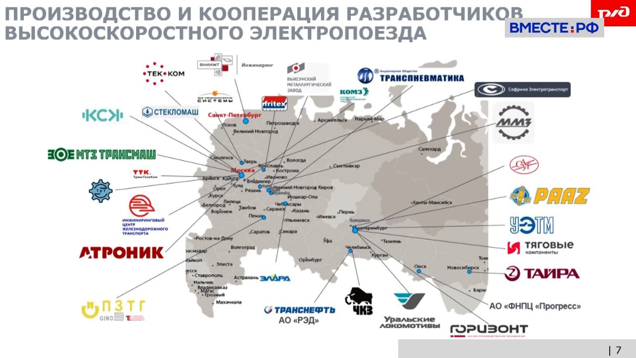 Российский высокоскоростной поезд: график разработки, характеристики, технологии и комплектаторы  Работа над созданием первых поездов для высокоскоростной железнодорожной магистрали  ВСМ  Москва – Санкт-Петербург находится в активной фазе. 9 декабря в Совете Федерации прошел круглый стол, посвященный ходу подготовки российской промышленности к реализации проекта.   С системным докладом о самом поезде выступил начальник департамента технической политики РЖД Владимир Андреев. Значительно внимание в нем было уделено создаваемой компонентной базе и кооперации комплектаторов.  ROLLINGSTOCK Agency подготовили адаптированную стенограмму его выступления. Читайте и подробно смотрите слайды по ссылке: