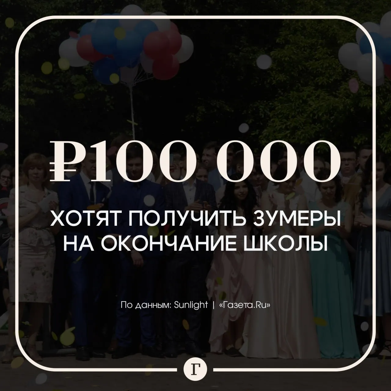Большинство зумеров хотят получить минимум 100 тыс руб на окончание школы Родители признались что их дети уже намекают на денежный подарок после сдачи ЕГЭ 69 хотят чтобы им подарили как минимум 100 тыс руб из них 35 не прочь получить больше 500 тыс руб Только 6 берегут бюджет своих мам и пап и просят до 10 тыс руб показало исследование результаты которого есть у Газеты Ru Больше половины родителей согласны поощрить ребенка но только за успешное окончание школы 34 готовы подарить более 100 тыс руб еще 21 от 50 тыс до 100 тыс руб 2 поощрят своего ребенка в пределах 10 тыс руб Чтобы получить денежный презент школьнику необходимо выполнить ряд условий Например поступить на бюджет или получить 100 баллов хотя бы за один предмет Как вам запросы школьников Оцените реакциями ниже