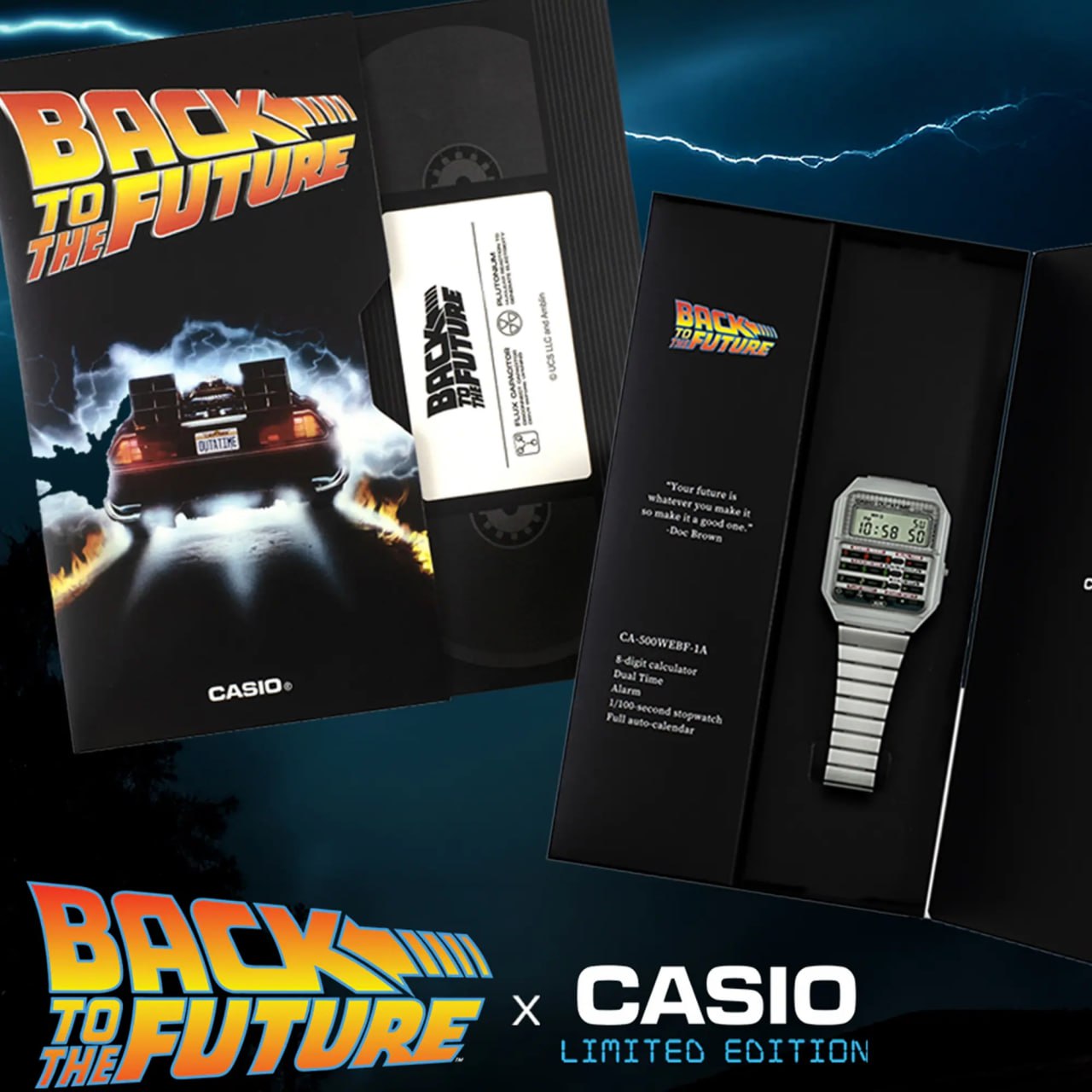 Casio пересоздала часы калькулятор легендарного Марти Макфлая из Назад в будущее компания выпускает модель CA 500WEBF На циферблате изображён номерной знак OUTATIME кнопки раскрашены в цвета панели времени а на задней крышке выгравирован флакс конденсатор Гаджет упакован в коробку стилизованную под винтажную видеокассету Релиз 21 октября именно в этот день Марти Макфлай вернулся из прошлого Цена вопроса 10 000 рублей