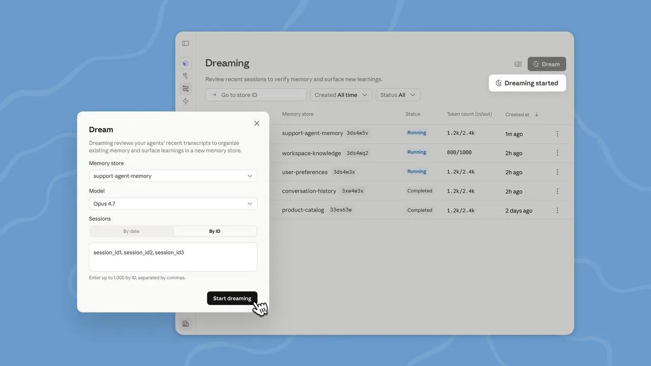 ИИ агенты Claude научились видеть сны для самообучения Anthropic представила функцию dreaming для своих автономных агентов В перерывах между сессиями ИИ теперь будет анализировать прошлые диалоги искать повторяющиеся ошибки и изучать предпочтения пользователя На основе этого анализа агент обновляет свою память и создает новые рабочие правила Это помогает Claude работать точнее и тратить меньше ресурсов на обработку старого контекста Владелец агента может разрешить системе обновляться полностью автоматически или проверять каждое предложенное изменение вручную  Пока функция доступна в режиме превью только для пользователей Claude Managed Agents Позже технологию планируют внедрить и в инструмент для разработчиков Claude Code settersmedia news