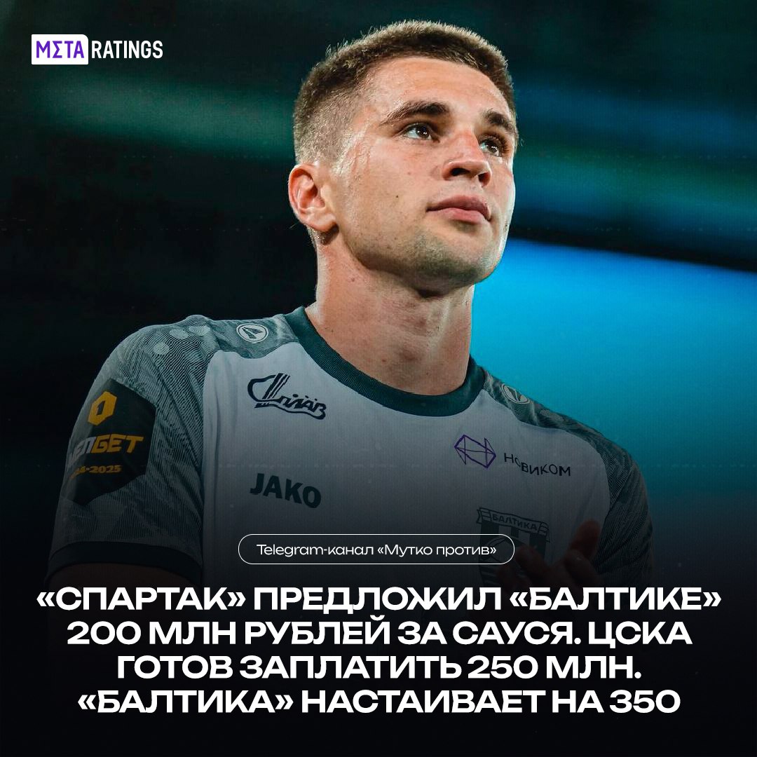 Спартак включился в трансферную гонку за футболистом Балтики Помимо Спартака интерес к Владимиру Саусю проявлял ЦСКА Калининградцы стоят на своем и планируют выручить за игрока минимум 350 миллионов рублей Как думаете где в итоге окажется игрок   останется в Балтике перейдет в другой клуб METARATINGS
