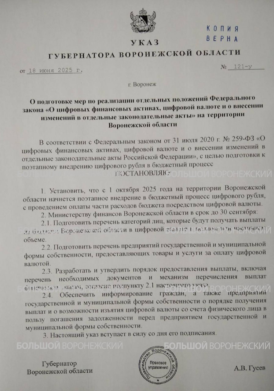 Фейк о цифровом рубле распространяют в Воронеже Якобы с 1 октября в регионе начнут активно внедрять цифровой рубль и использовать его для бюджетных выплат. На деле же никакого обязательного введения не планируется. Это фейк. Большой воронежский. Подписаться