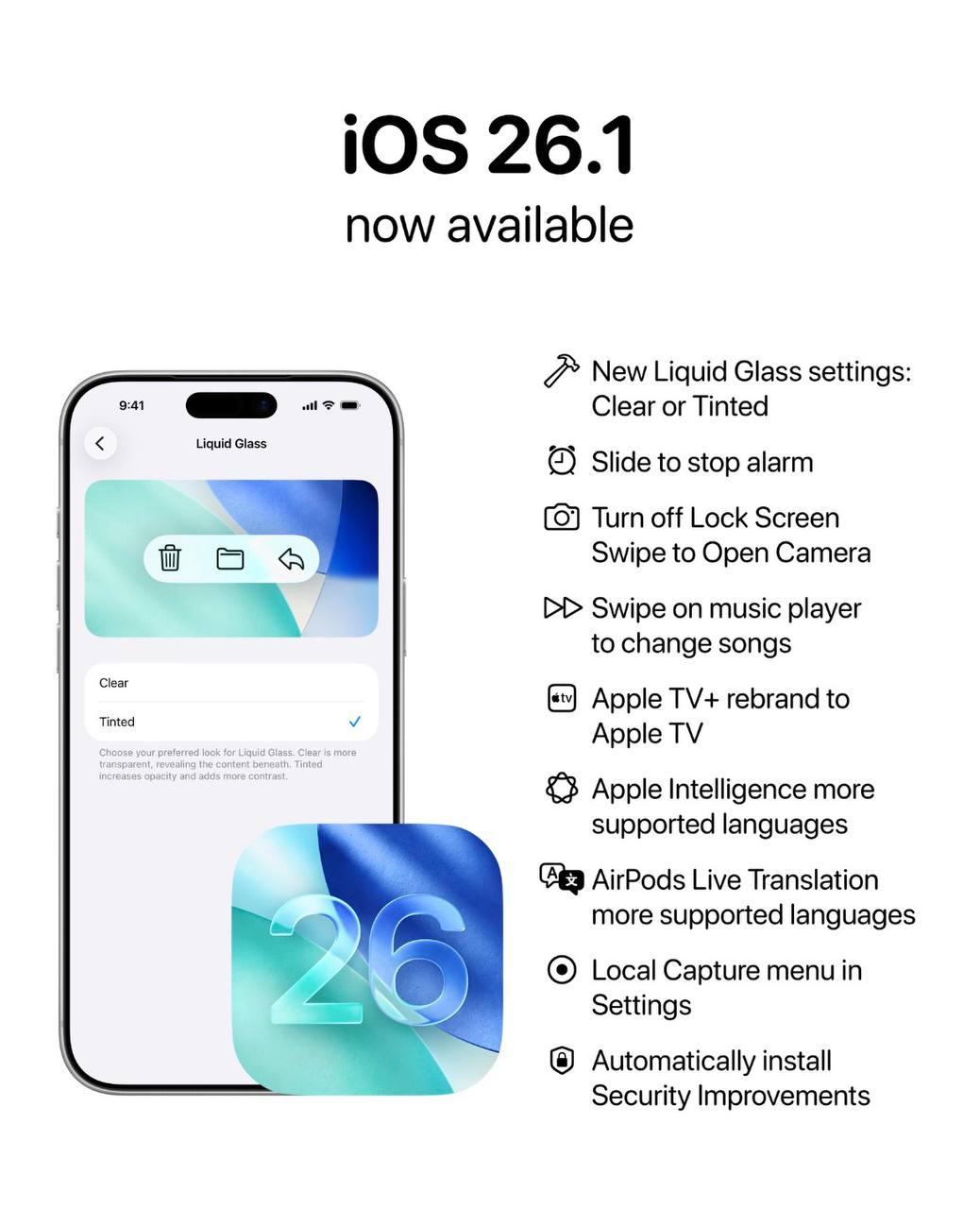 Вышла iOS 26 1 прозрачность Жидкого стекла теперь можно регулировать Обновляется а затем Настройки Экран и яркость Liquid Glass
