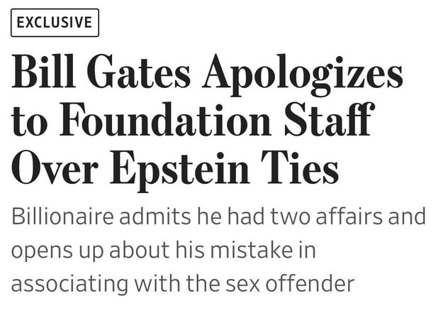 Билл Гейтс признался что крутил романы на стороне Он считает что ничего противозаконного не делал пишут СМИ Гейтс заявил что изменял всего с двумя русскими женщинами они не из жертв Эпштейна то есть он и не виноват Несмотря на позицию Гейтса что он способен и без Эпштейна организовать свою личную жизнь в документах это выглядело несколько иначе даже справиться со своими венерическими болезнями от измен он сам не мог Подписаться на РИА Новости