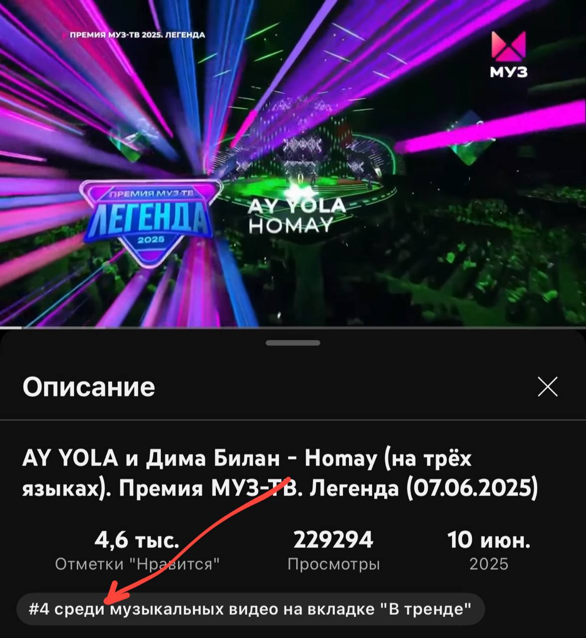 AY YOLA и Дима Билан атакуют тренды YouTube Их совместное выступление на премии МУЗ ТВ успело прилично завируситься в сети. Видео, которое опубликовал Билан сейчас на 2-м месте в музыкальных трендах YouTube, а вот версия с канала AY YOLA на 4-й позиции. Напомним, Билан записал ремикс на песню HOMAY. Один из его куплетов на русском, а второй на кабардинском. Вроде как ремикс должны опубликовать на площадках совсем скоро. Алга! Как вам ремикс? Моя Уфа. Подписаться Прислать новость