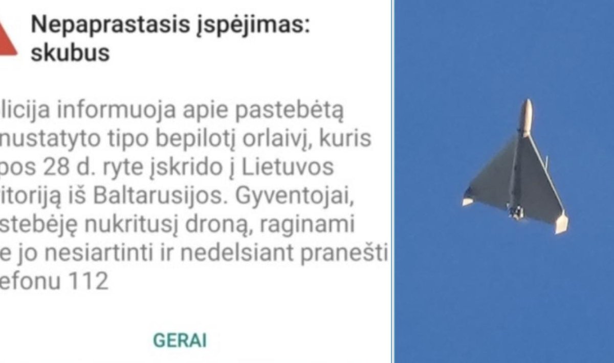 Полиция: местонахождение дрона, прилетевшего в Литву из Беларуси, не установлено Полиция продолжает поиски дрона, прилетевшего в Литву из Беларуси в понедельник утром. «Местоположение объекта не установлено. Поиски дрона продолжаются», - сообщила представительница Департамента полиции Ревита Янавичюте. www.delfi.lt/a/120129746