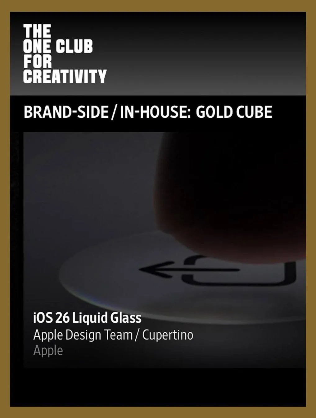 Apple выиграла четыре награды на премии дизайнеров Art Directors Club Awards в Нью Йорке за Liquid Glass для iOS 26 Это престижная премия в области дизайна и арт индустрии которая продолжается уже более 100 лет Apple была награждена в номинациях Gold Cube интерактивный UI UX Silver Cube экспериментальный дизайн и цифровой опыт Bronze Cube экспериментальный дизайн и потребительский опыт Bronze Cube инновации
