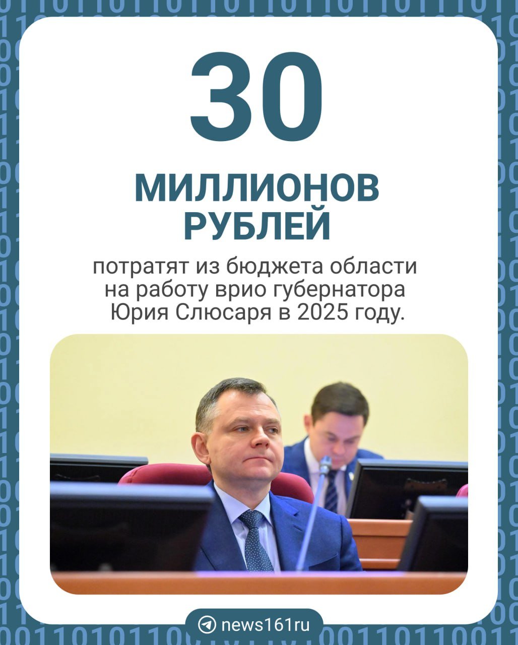 Сколько из бюджета потратят на врио губернатора Юрия Слюсаря? 161.RU изучил областной закон о бюджете. Расходы на «функционирование губернатора» распределятся в следующем году так:   10,8 миллиона рублей — на зарплату главы региона;  16,6 миллиона — на проведение необходимых закупок;  2,6 миллиона — те самые на иные траты, куда входят рабочие поездки.    Подписаться   Прислать новость