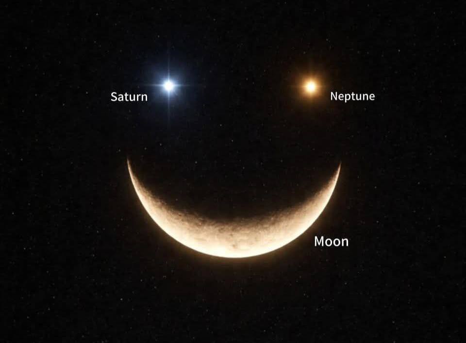 Космический смайлик появится в небе в ночь на 23 января Луна Сатурн и Нептун выстроятся почти в одну линию в созвездии Рыб редкое и красивое астрономическое совпадение