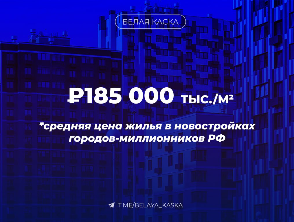 Цены на новостройки в миллионниках растут, несмотря на падение спроса — Коммерсант В апреле средняя цена жилья в новостройках городов-миллионников РФ достигла ₽185–188 тыс. за м² — это более чем на 12% выше, чем год назад. В Москве рост составил 15,2%, в Петербурге — 11,5%. При этом спрос падает — число ДДУ сократилось на 12% в Москве и МО, на 34% — в Петербурге и Ленобласти.