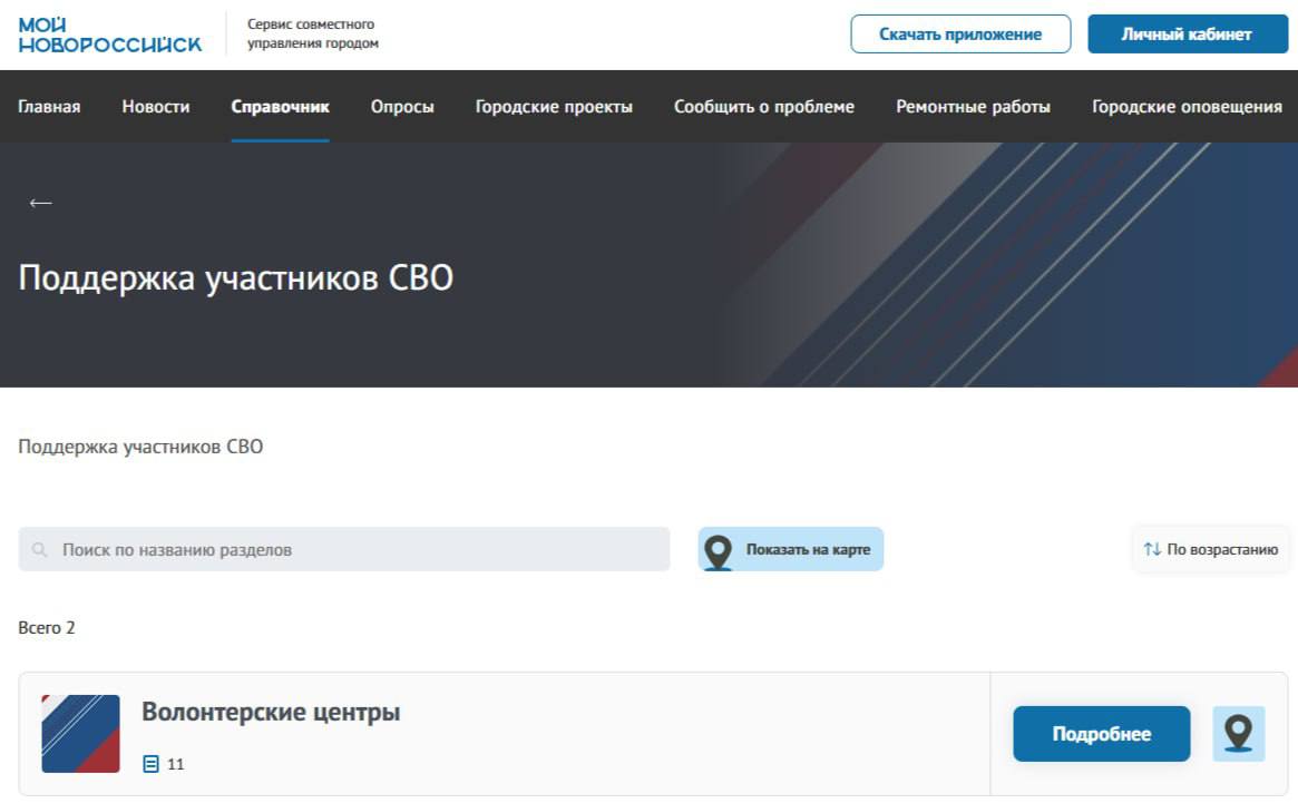 На портале Мой Новороссийск рф создан новый раздел в поддержку участников СВО и их семей Этот блок расположенный в справочнике призван стать удобной и систематизированной точкой доступа для граждан собирающих помощь воинам а также для самих участников специальной военной операции и членов их семей нуждающихся в государственных и общественных мерах поддержки Раздел структурирован по двум ключевым категориям для максимального удобства навигации 1 Волонтерские центры 2 Меры поддержки участников СВО и их семей Подписаться на каналы Новости Подработка Помощь Мы в MAX Вещи даром
