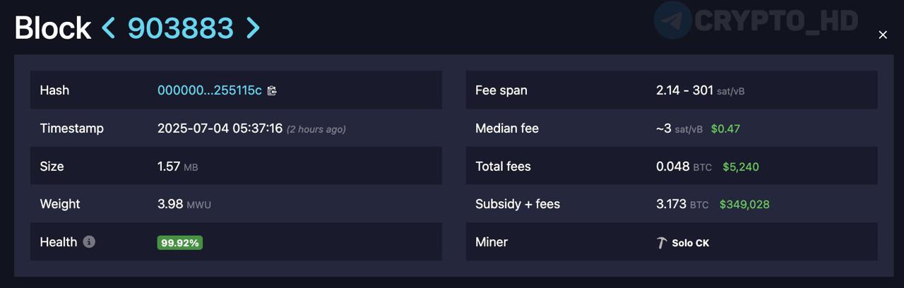 Майнер-одиночка добыл блок Биткоина и заработал 3,17 BTC $350k – mempool Crypto Headlines