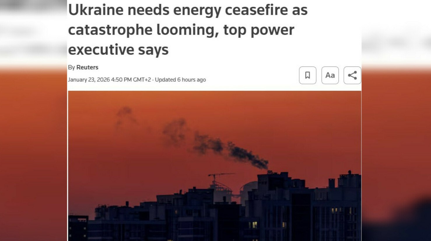 ДТЭК Украина близка к гуманитарной катастрофе из за разрушения энергосистемы Гендиректор ДТЭК Максим Тимченко заявил в Давосе о необходимости энергетического перемирия для Украины передает ArbatMedia Об этом сообщает Reuters Нам необходимо прекращение огня в энергетической сфере Прекращение огня в отношении энергетических активов Мы близки к гуманитарной катастрофе Люди получают электричество на 3 4 часа затем перерыв на 10 15 часов У нас уже несколько недель многоквартирные дома остаются без отопления сказал Тимченко Компания ДТЭК утратила от 60 до 70 генерирующих мощностей Ущерб исчисляется сотнями миллионов долларов Восстановление энергосектора потребует от 65 до 70 миллиардов долларов Во многих случаях понадобится строительство абсолютно новых объектов Речь идет скорее о создании новой энергетической системы в Украине а не просто о реконструкции сказал он Прислать новость